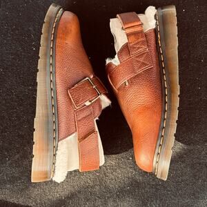 Dr Martens Jorge II Ambassador Leather Fur Lined M 8 W 9 Mules Cashew Brown